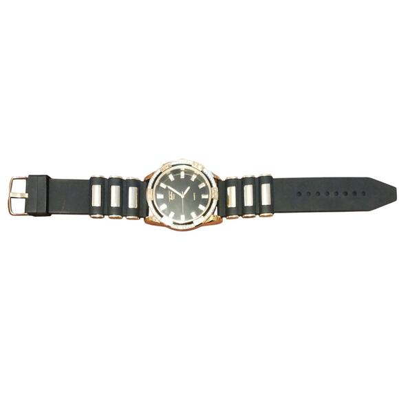 Men's Gold/Bling Finish Techno Pave No. 8321 Black Silicon Band Watch New - Picture 4 of 6